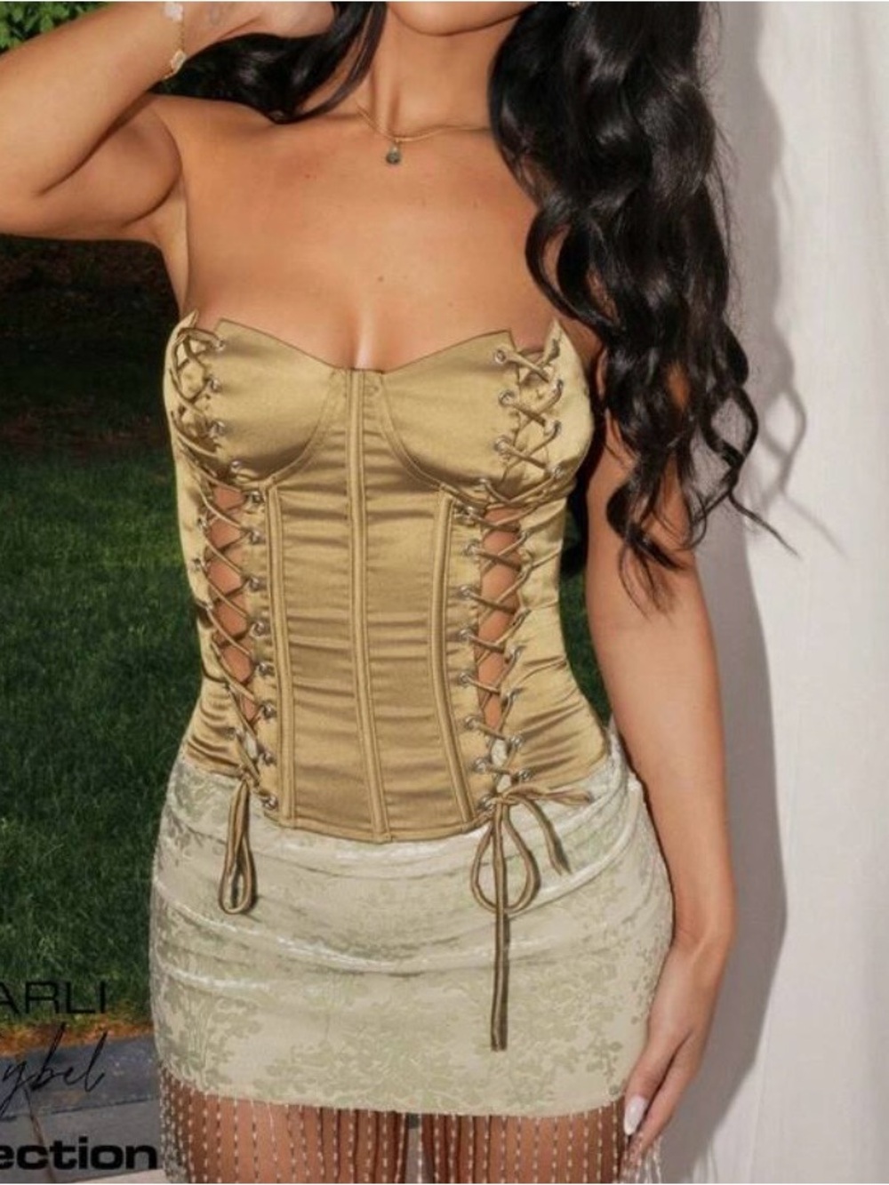 Missguided Gold Lace-Up Corset Cami